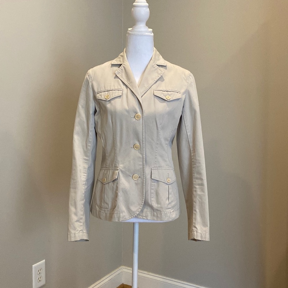Khaki Jacket with Buttoned Front, Pockets with Button Details